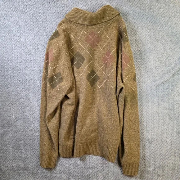 Black Brown 1826 Merino Wool Argyle Sweater Mens XLT XL Tall Shawl Collar Knit - Picture 7 of 7